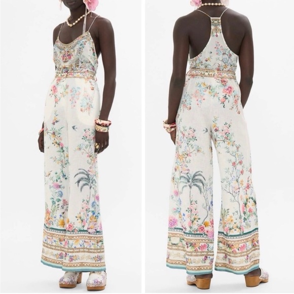 NWT✨CAMILLA Floral Linen Wide-Leg Pants in Plumes and Parterres Size L - Picture 16 of 16